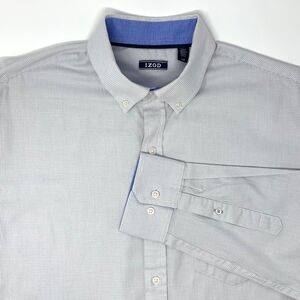 IZOD Beige & White‎ Pin Check Men's Long Sleeve Shirt Size Large